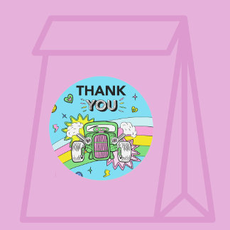 Thank you Hot Rod Car Rainbow Birthday Sticker