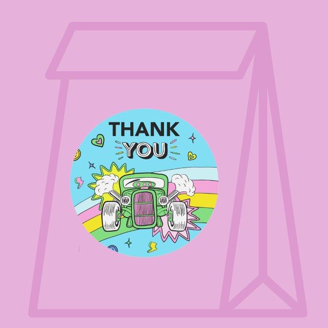 Thank you Hot Rod Car Rainbow Birthday Sticker (Creator Uploaded)