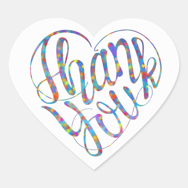Thank you in 17 langs as heart shapes heart sticker (Front)