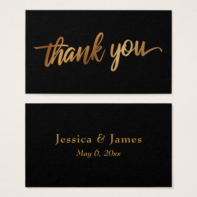 Thank You in Faux Smooth Gold Script Wedding Favou (Front & Back)