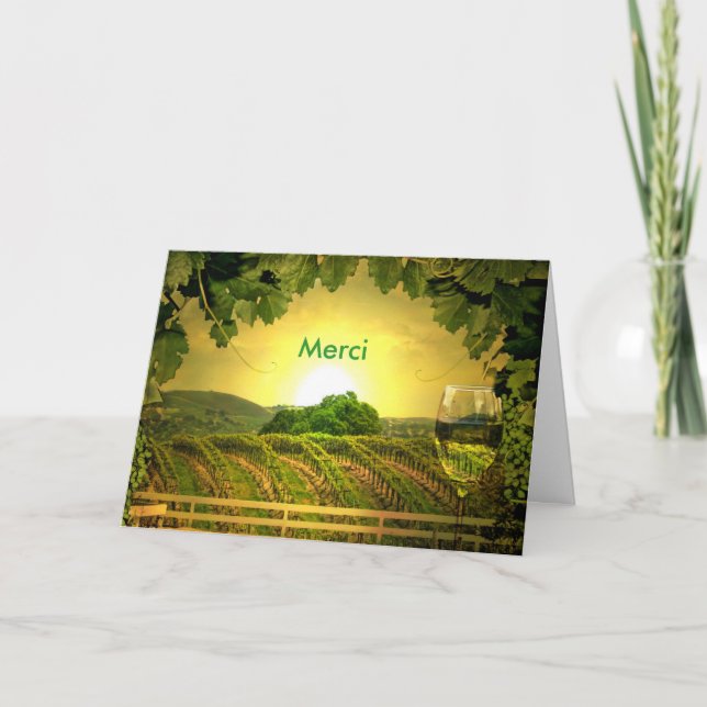 Thank you in French Merci, merci beaucoup, Wine Card (Front)