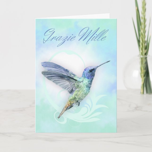 Thank You In Italian - Watercolor Humminbird Card (Front)