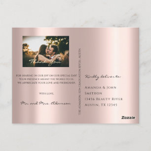 Thank You In Love Wedding Photo Gold Grey Rose Postcard