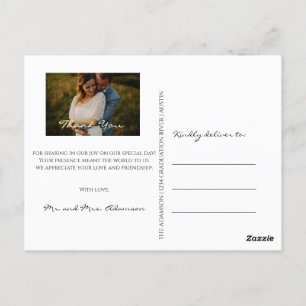 Thank You In Love Wedding Photo Gold Script White Postcard