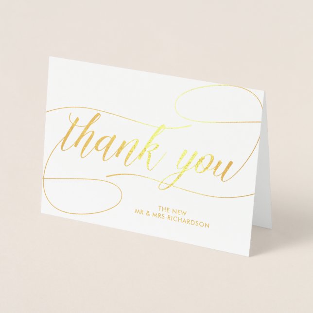 Thank You in Modern Calligraphy with your Name Foil Card (Front)