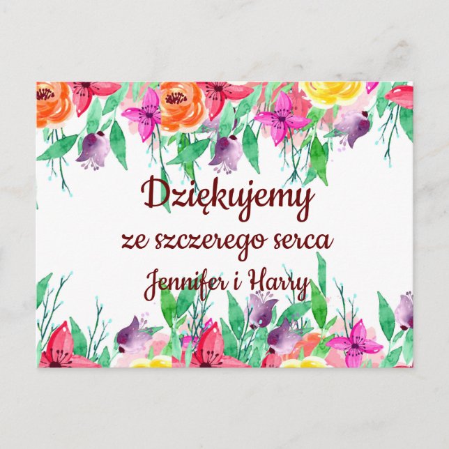 Thank you in Polish Dziękuję Poland Gift Po polsku Postcard (Front)