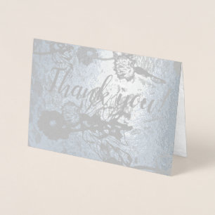 "Thank you" in Silver Floral Wedding Foil Card