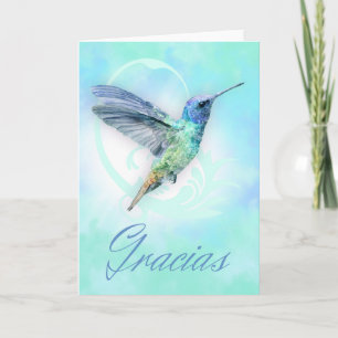 Thank You In Spanish - Watercolor Hummingbird Card