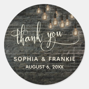 Thank You Industrial Bricks, Vintage Edison Lights Classic Round Sticker