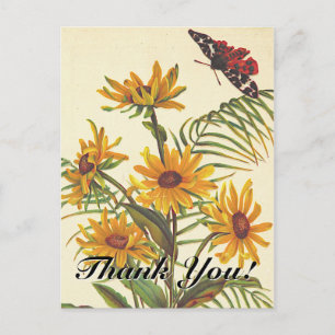 "Thank You!" + Insect, Flowers Postcard