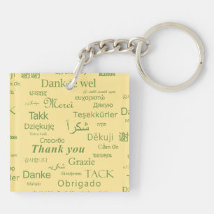 "Thank You" International Art, Motivational Yellow Key Ring