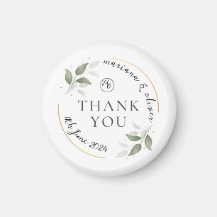 Thank you Intial Wedding Favours Leaf Gold Design Magnet