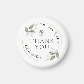 Thank you Intial Wedding Favours Leaf Gold Design Magnet