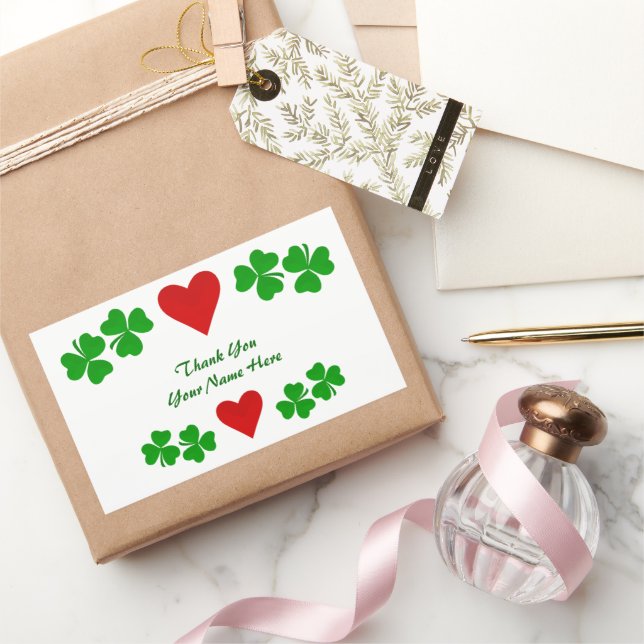 Thank You Irish Shamrock border with red heart Rectangular Sticker (Gifting)