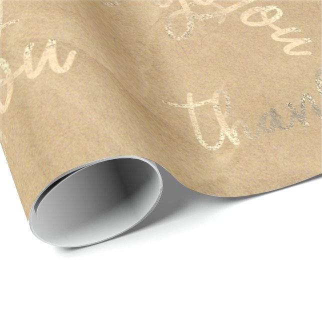 Thank You Ivory Kraft Gold Wedding Birthday Wrapping Paper (Roll Corner)