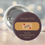 Thank you Jesus christ healer saviour purple Butto 3 Cm Round Badge<br><div class="desc">A Design Featuring the Word "Jesus" on a Patch/Band-Aid This design showcases a patch or band-aid with the word "Jesus" on it. Jesus is known as a healer, and this patch symbolises that he can cure wounds. With Jesus as a great source of therapy, this design creates a meaningful and...</div>