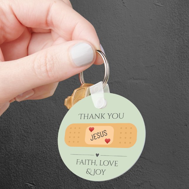 Thank you Jesus healing lord green Button Key Ring (Creator Uploaded)