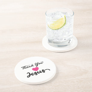 Thank You Jesus Modern Christian Faith Heart Coaster