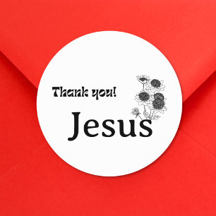 Thank You Jesus Sunflowers Black White Christian  Classic Round Sticker