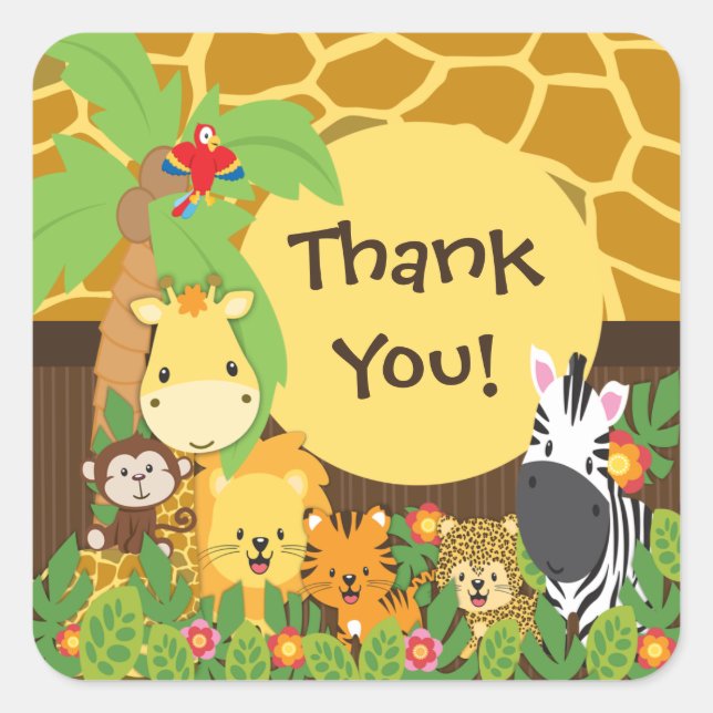 Thank You Jungle Safari Baby Animals Sticker (Front)