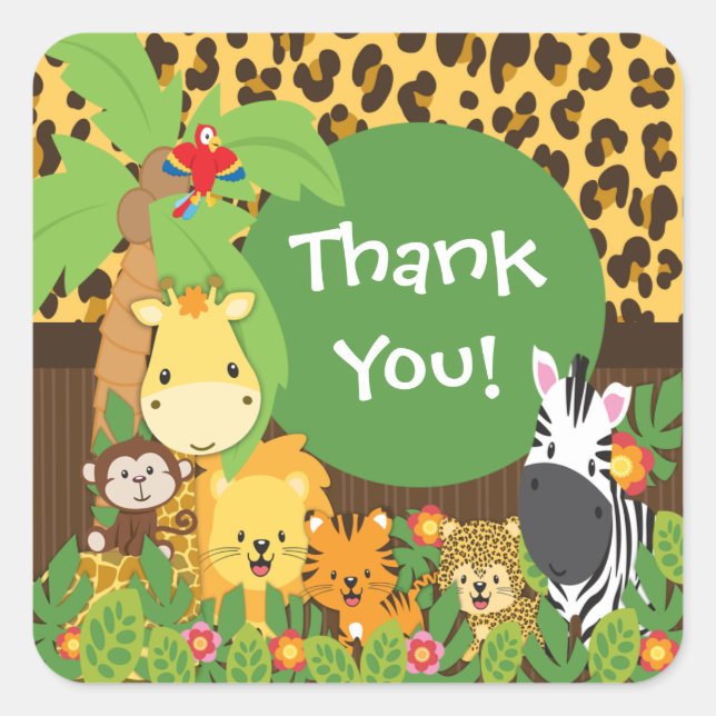Thank You Jungle Safari Baby Animals Sticker (Front)