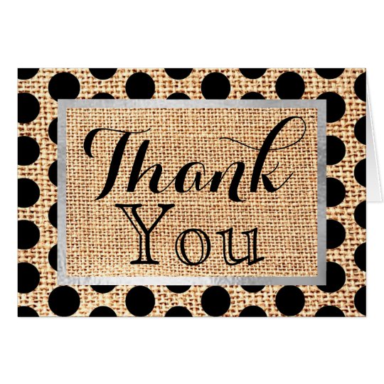 Thank You Jute Burlap Polka Dot Black Note Card