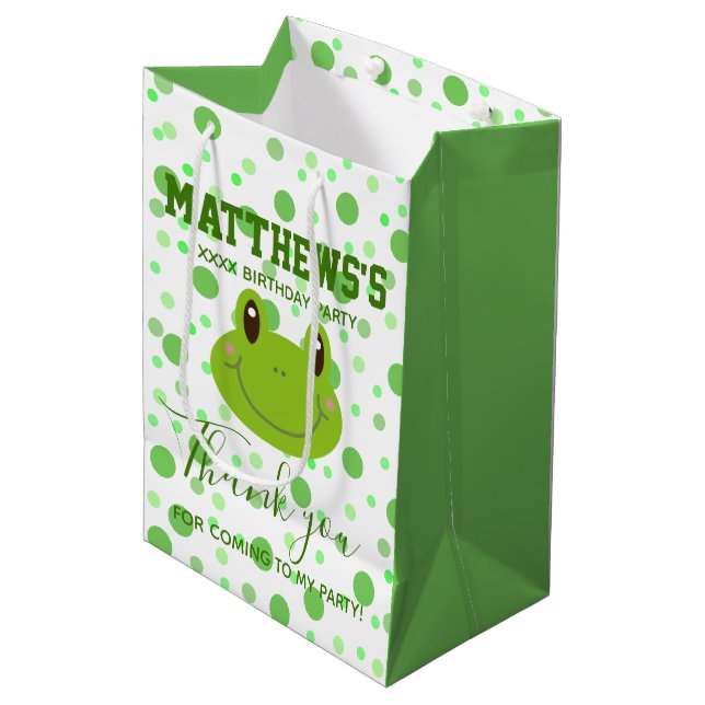 Thank you Kids Birthday Frog Theme Favour Medium Gift Bag (Front Angled)