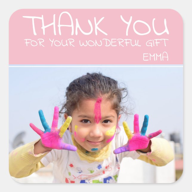 Thank you Kids Birthday Photo Square Sticker (Front)