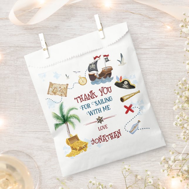 Thank you Kids pirate party Baby boy birthday Favour Bag (Clipped)