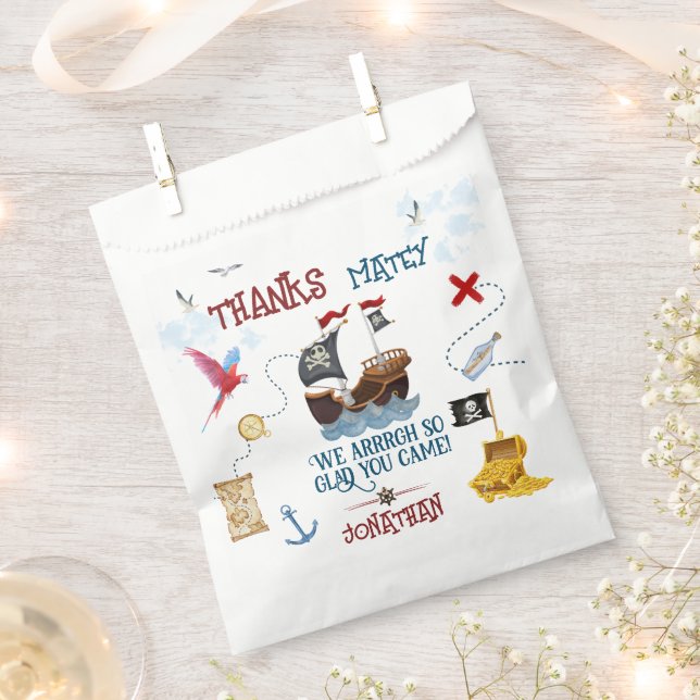 Thank you Kids pirate party Baby boy birthday Favour Bag (Clipped)