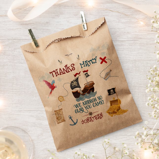 Thank you Kids pirate party Favour birthday Bag (Clipped)
