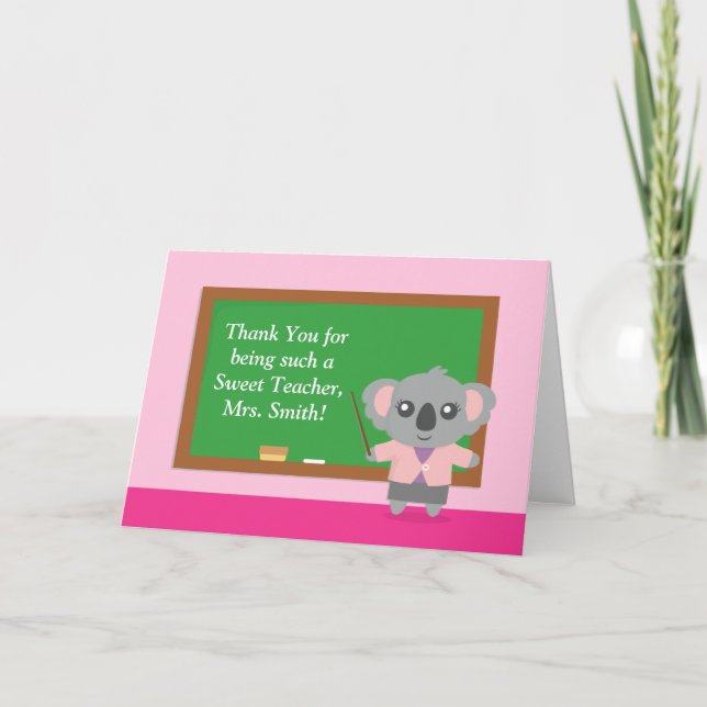 Thank You, Koala Bear, Teacher Appreciation You Card (Front)