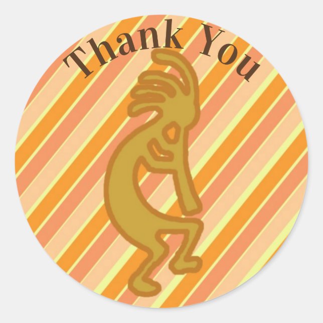 Thank You Kokopelli Flute Player Gold Southwest Classic Round Sticker (Front)