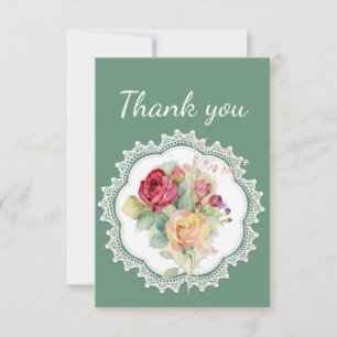 Thank You Lace & Rose Bouquet Garden Flowers Card