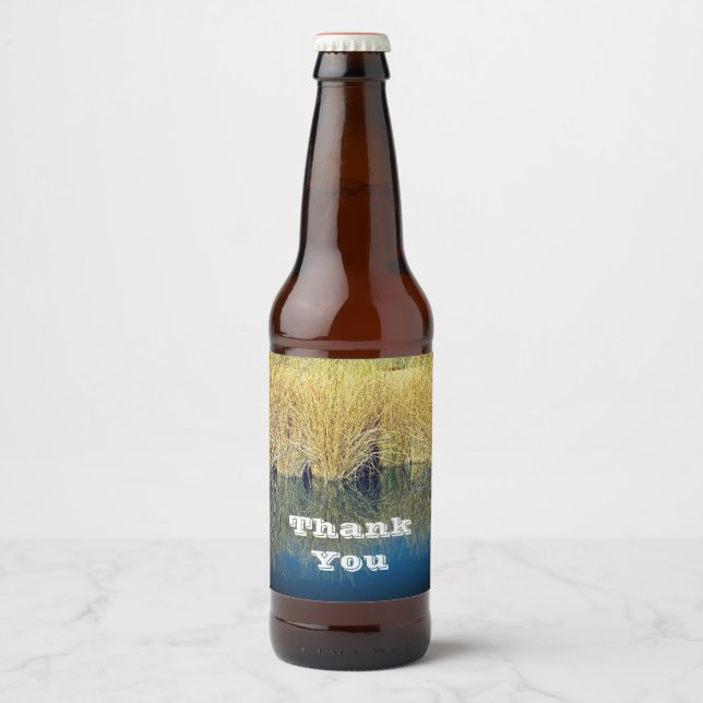 Thank You Lake Grass Water Reflection Appreciation Beer Bottle Label (Front)