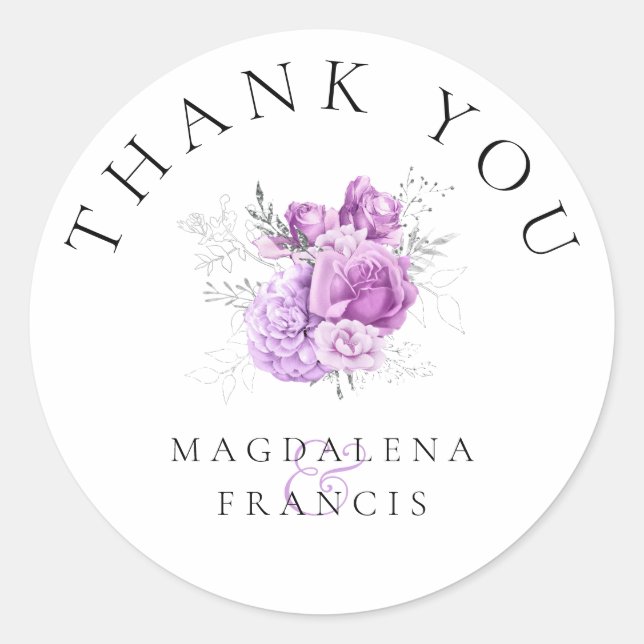 thank you lavender floral bouquet classic round sticker (Front)