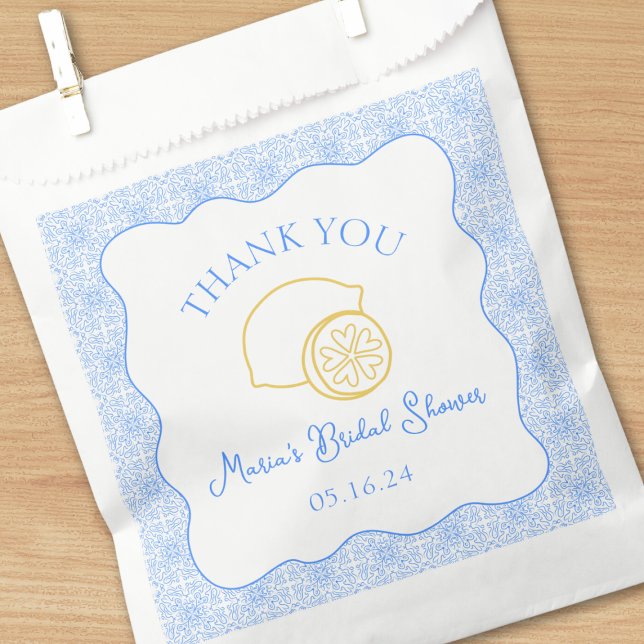 Thank You Lemon Blue Tiles Custom Bridal Shower Favour Bag (Creator Uploaded)