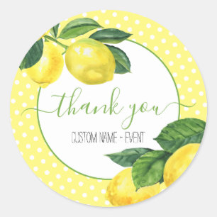 Thank you lemon watercolor dots rustic country classic round sticker