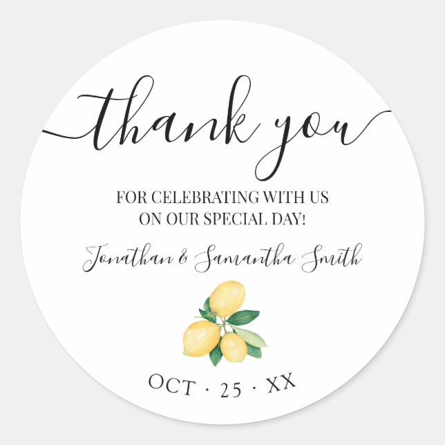 Thank you lemons Bridal Wedding Classic Round Sticker (Front)