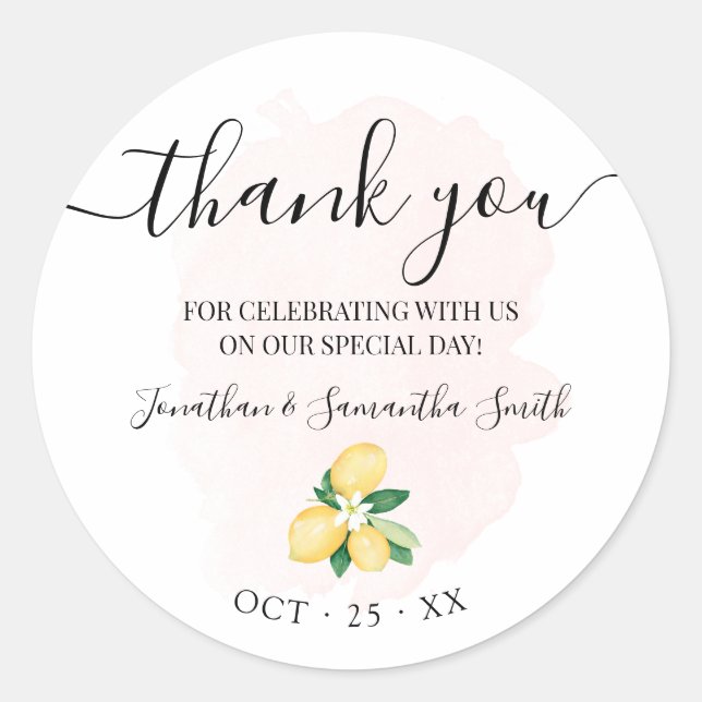 Thank you lemons Pink Bridal Wedding Classic Round Sticker (Front)