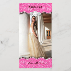 Thank You Leopard Lace Jewel Sweet 16 Pink b Card