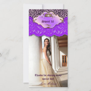 Thank You Leopard Lace Jewel Sweet 16 Purple Card