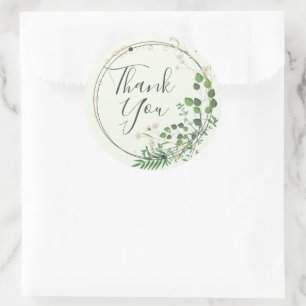 Thank You Light Green Greenery Wreath Square Stick Classic Round Sticker
