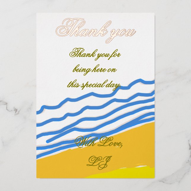 Thank You LJ Monogram Elegant Beach Wedding  (Front)