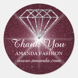 Thank You Logo Diamond Name Burgundy Classic Round Sticker