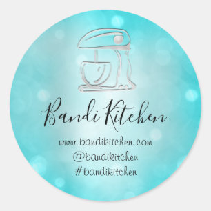 Thank You Logo Kitchen Cooking Bakery Blue Grey Classic Round Sticker