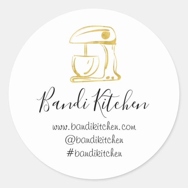 Thank You Logo Kitchen Cooking Bakery Gold White Classic Round Sticker (Front)