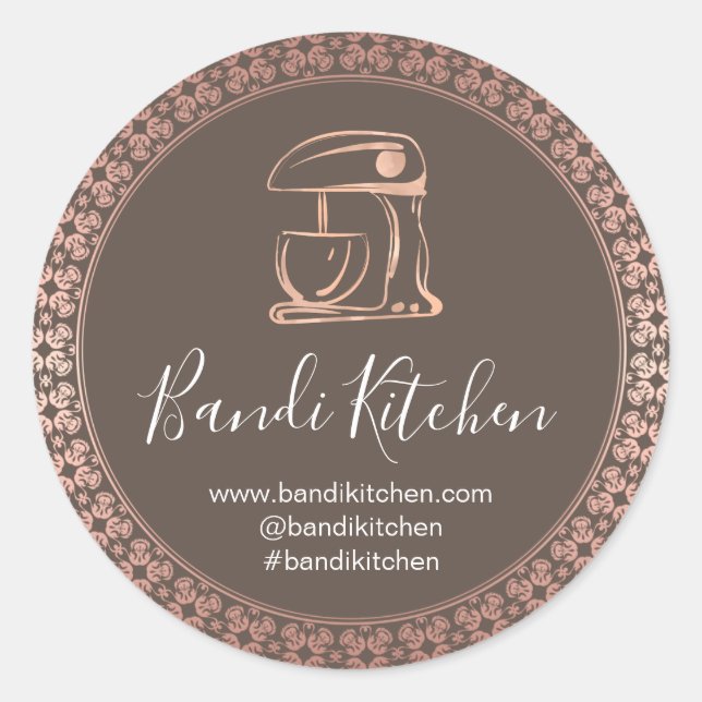 Thank You Logo Kitchen Cooking Chef Bakery RoseLux Classic Round Sticker (Front)