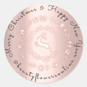 Thank You Logo Merry Christmas Reindeer Wreath Classic Round Sticker