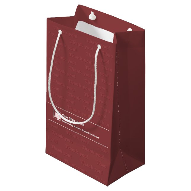 Thank you! Logo Motto Hair Salon QR Code Burgundy Small Gift Bag (Front Angled)
